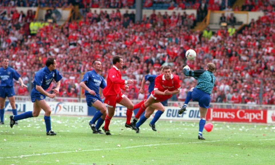 Shaun Taylor’s diving header makes it 3-0 to Swindon. That appeared that ... but there was far more drama to come