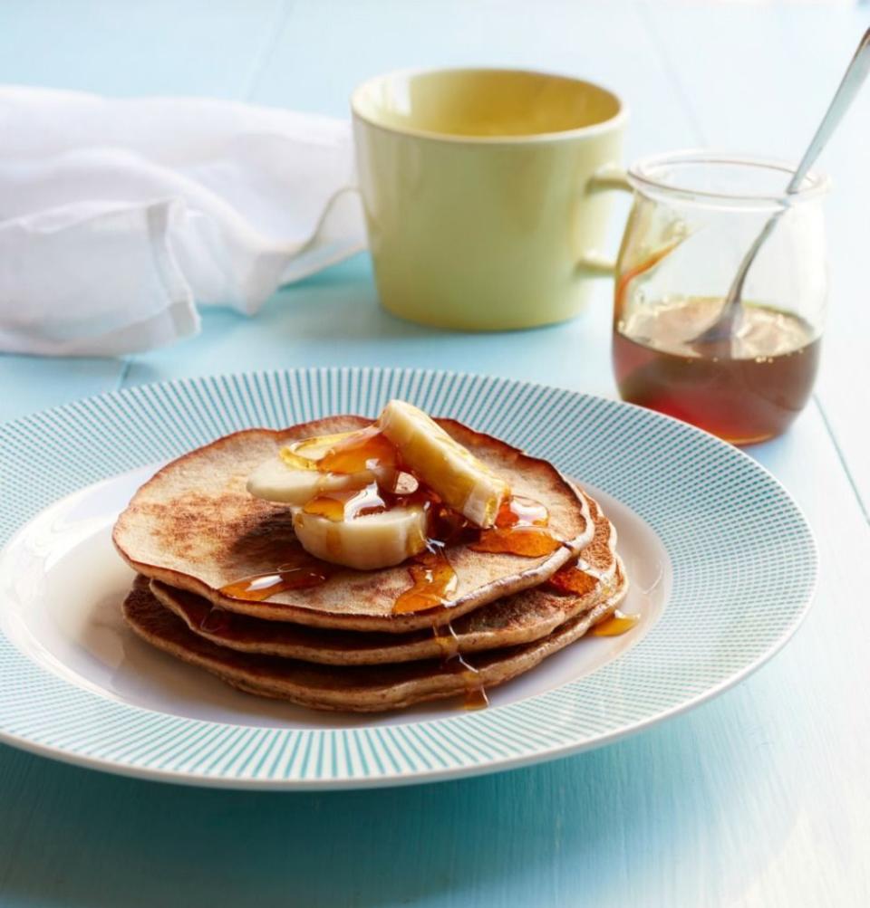breakfast in bed banana and almond butter pancakes