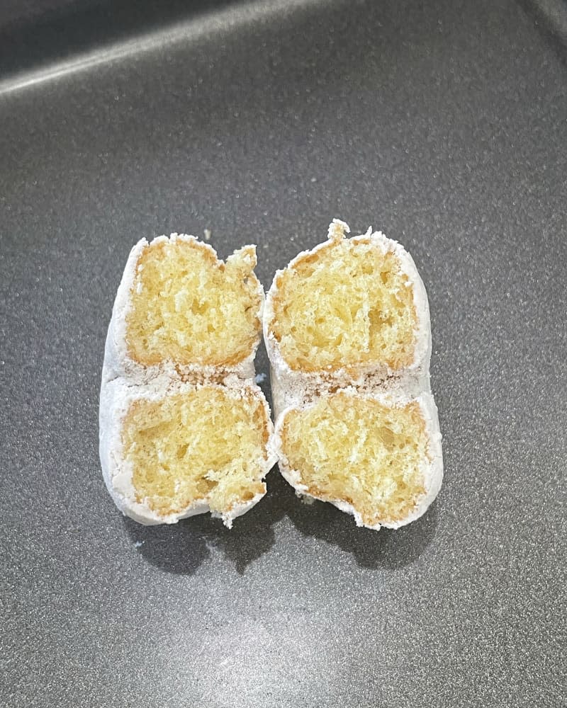 Donette Hostess snack cut open on baking sheet