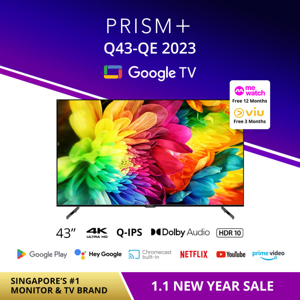 PRISM+ Q43 Quantum Edition [2023 Edition] | 4K Google TV | 43 inch | Quantum Colours | Inbuilt Chromecast | HDR10. (Photo: Shopee SG)