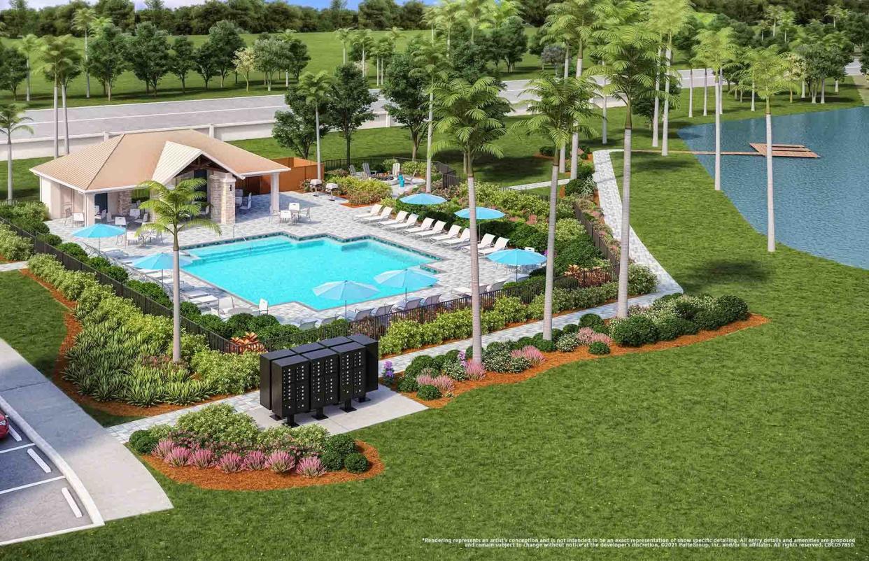 Pulte Homes has begun construction on the new Edgewater Shores amenity campus, which will feature a heated resort-style pool, a fire pit lounge, pool cabana, barbecue grills and a kayak launch from a floating dock.