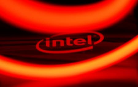 Intel logo is seen behind LED lights in this illustration taken January 5, 2018. REUTERS/Dado Ruvic/Illutration