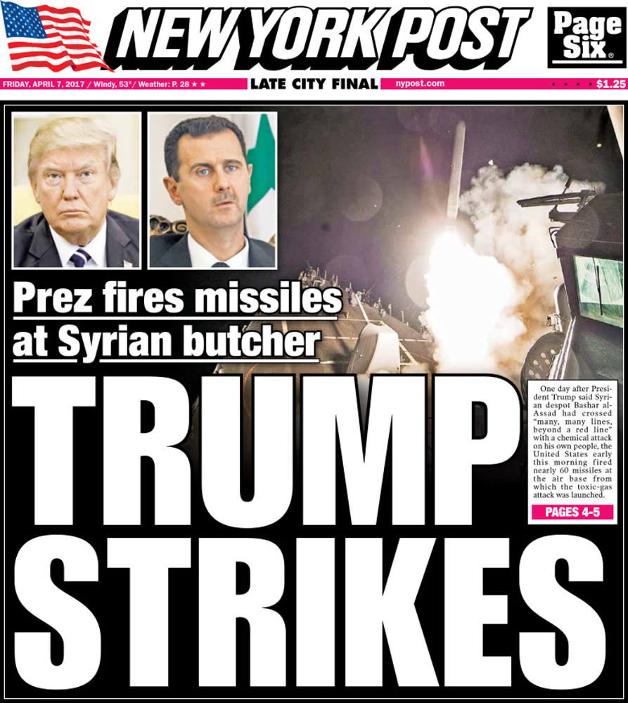 World response in headlines to U.S. Syria Strikes: New York Post