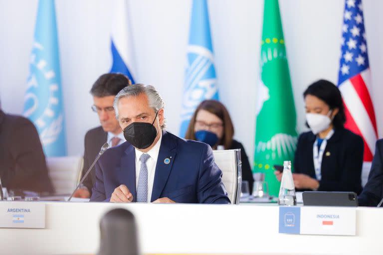 El presidente Alberto Fernández durante el plenario del G20.