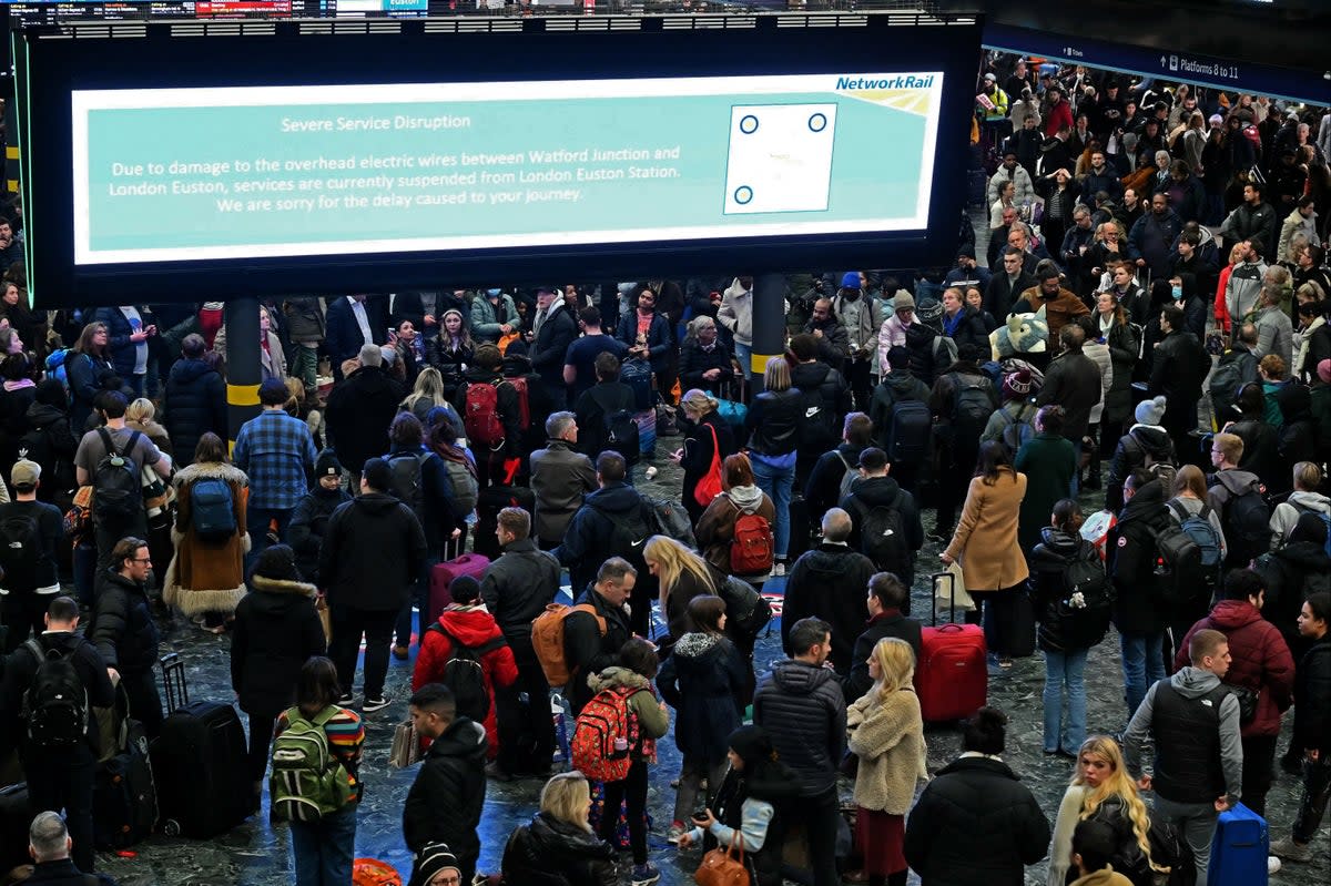 Overcrowding: passengers gather in the concourse when trains are cancelled (AFP via Getty)