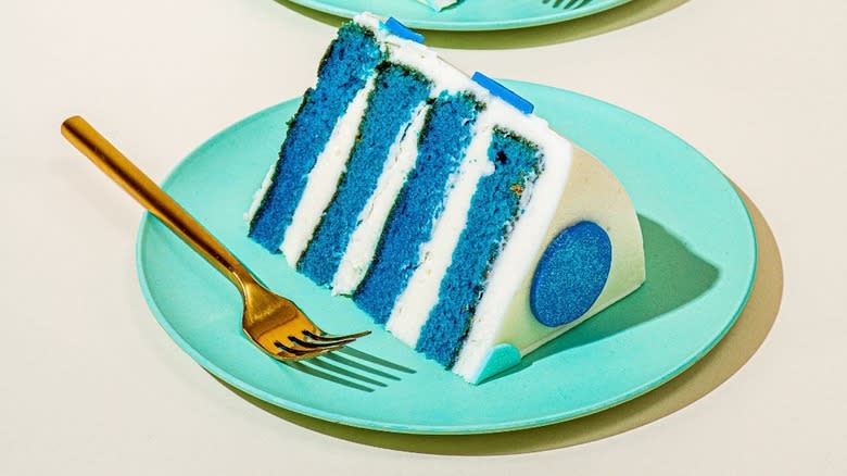 slice of blue velvet cake