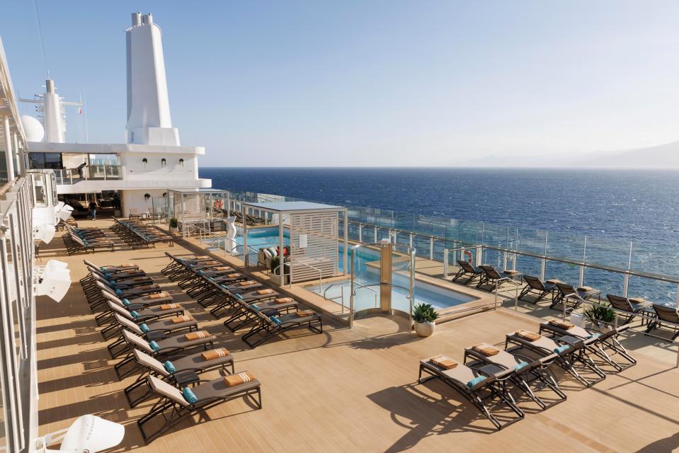 Silver Nova's pool deck offers views of the water while guests are sailing.