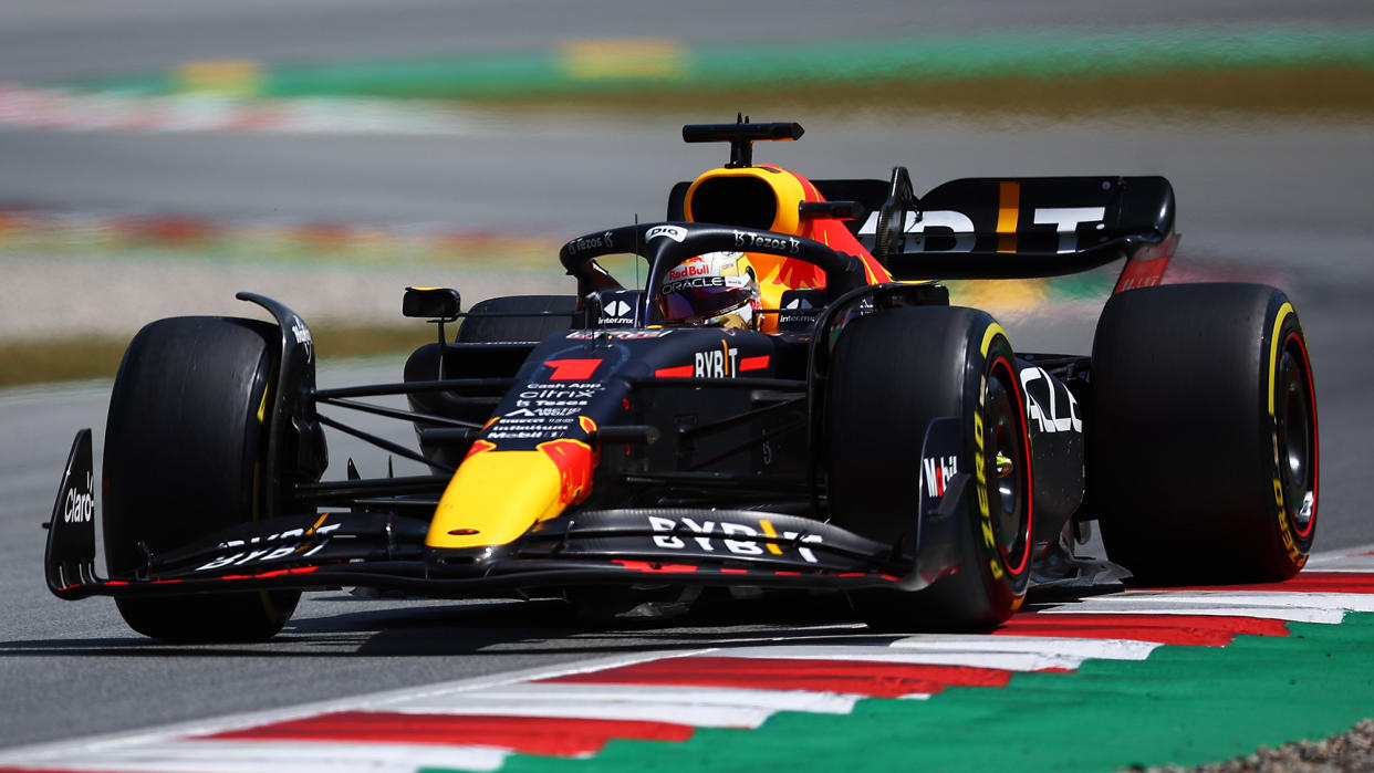  Max Verstappen of the Netherlands driving the (1) Oracle Red Bull Racing RB18 Honda during the F1 Spanish Grand Prix last year 