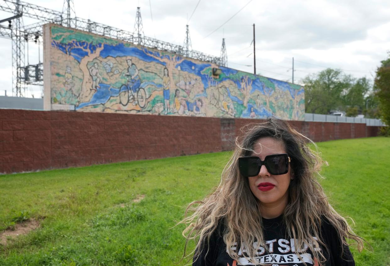 Bertha Rendon-Delgado visits the damaged murals at the Holly Power Plant. “They do it when you’re asleep, you don’t know. And someone’s got to go and dig it out,” Rendon-Delgado said.