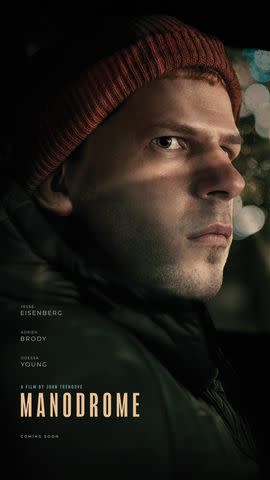 <p>Courtesy of Lionsgate & Grindstone Entertainment Group</p> Jesse Eisenberg in poster for 'Manodrome'