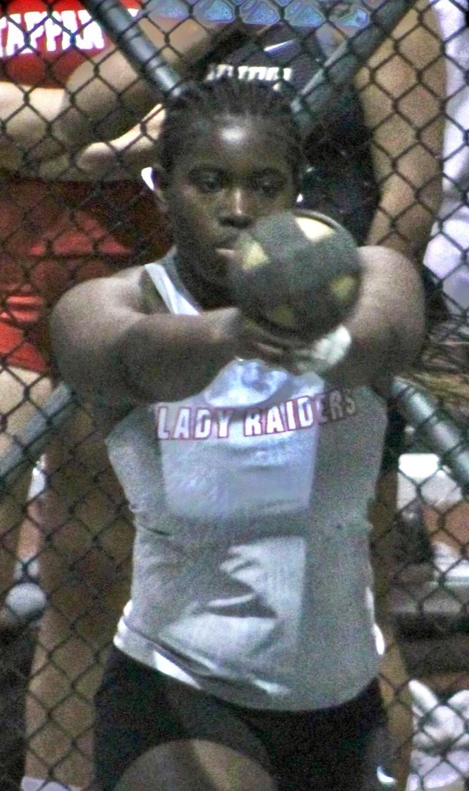 North Rockland's Deborah Estabine prepares to throw the weight during the Feb. 13, 2023 Section 1 Class AA indoor track and field championships at The Armory.