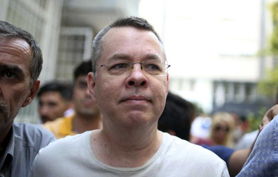 American pastor Andrew Brunson arrives at his house in Izmir, Turkey, in July where he was held under house arrest after his release from prison. (Photo: Emre Tazegul/AP)