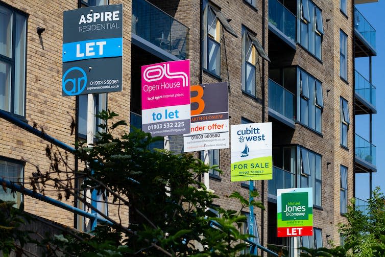 To let signs on a block of flats.