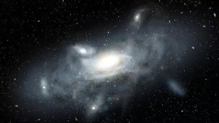 Arte conceitual da galáxia espiral em seus estágios iniciais de evolução (Imagem: Reprodução/James Josephides/Swinburne University)