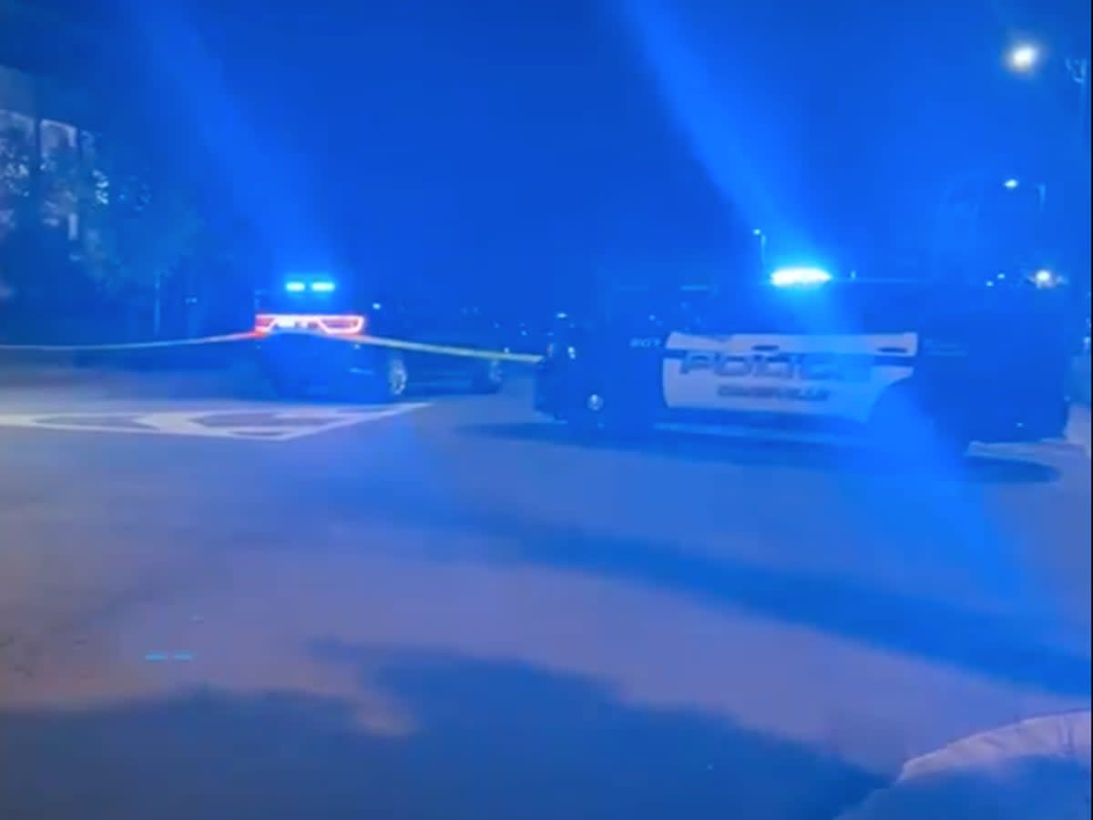 Dadeville, Alabama police units block off the streets surrounding a dance studio where a mass shooting took place, leaving four dead and at least 16 others wounded (screengrab/AL.com)