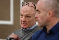 Thomas Evashevski addresses the media during a news conference, Thursday, Feb. 27, 2020 in Southfield, Mich. Evashevski is one of the University of Michigan wrestlers who says he was abused by a sports doctor. (AP Photo/Carlos Osorio)