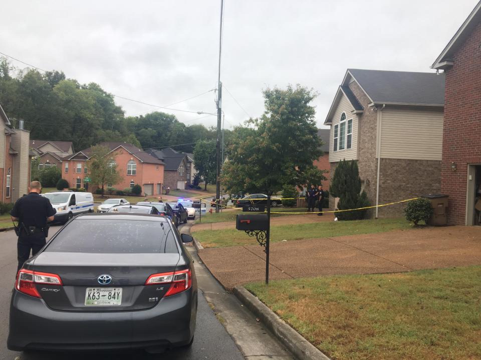 Metro Nashville police on the scene of a stabbing that killed a woman and her teenage son, and injured her daughter, on Sonoma Trace in Antioch on Monday, Oct. 7, 2019.