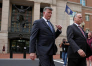 Defense attorney Kevin Downing and Thomas Zehnle leave the Federal Courthouse during the second day of jury deliberations in the trial against Paul Manafort, President Trump's former campaign chairman who is facing bank and tax fraud charges, in Alexandria, Virginia, U.S., August 17, 2018. REUTERS/Joshua Roberts