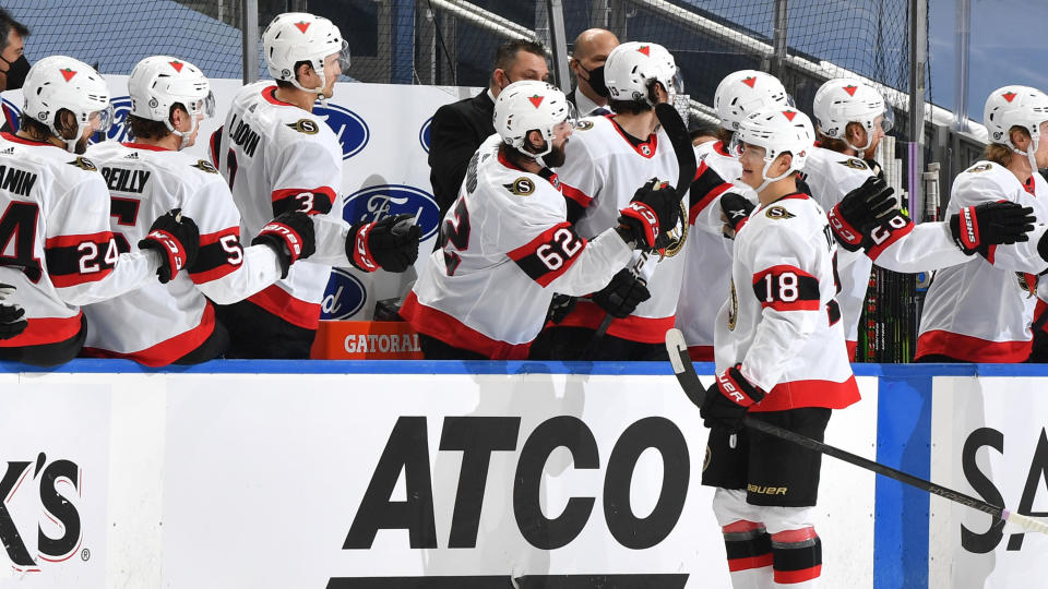 Ottawa Senators rookie Tim Stutzle has been a much-needed bright spot for the franchise. (Andy Devlin/NHLI via Getty Images)