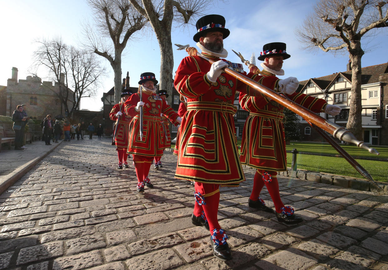 File photo dated 15/12/19 of Yeoman Warders (more commonly known as Beefeaters), as they reportedly facing redundancies for the first time in their long history, due to the coronavirus lockdown's impact on tourism at the Tower of London.