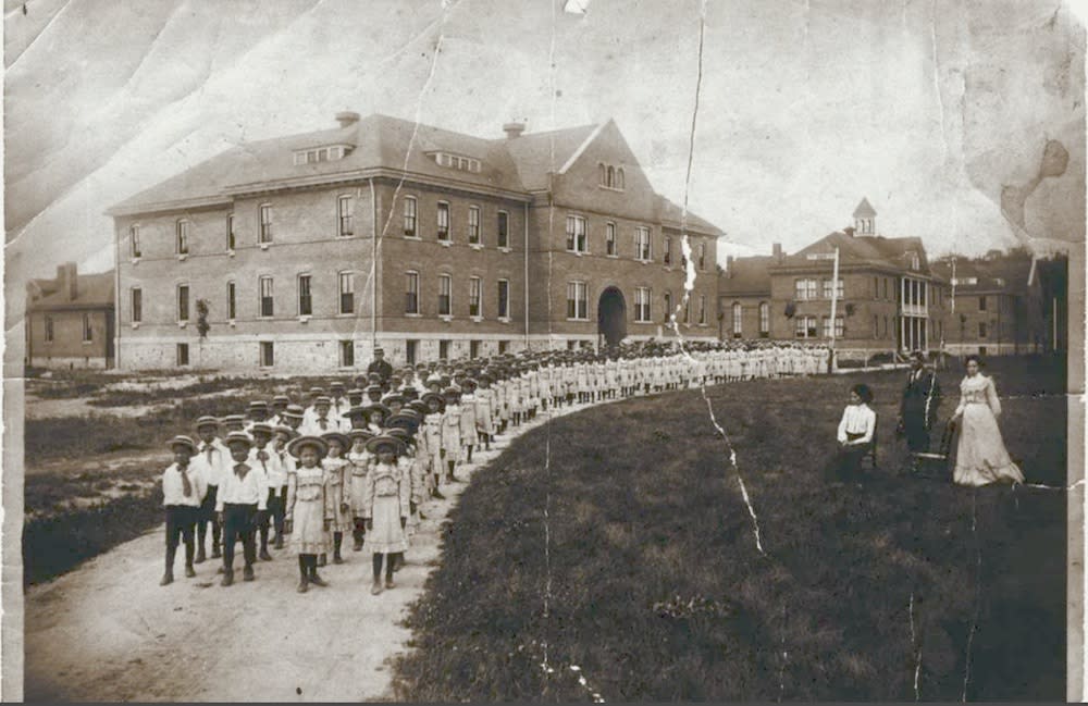 Morning procession at the Mt. Pleasant Indian Boarding School (Photo: Clarke Historical Library | CMU) 