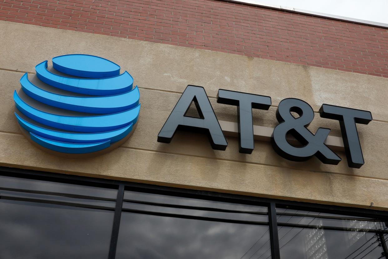 This is the sign on an AT&T store in Pittsburgh, Pa., Tuesday, April 14, 2020. (AP Photo/Gene J. Puskar) ORG XMIT: PAGP [Via MerlinFTP Drop]