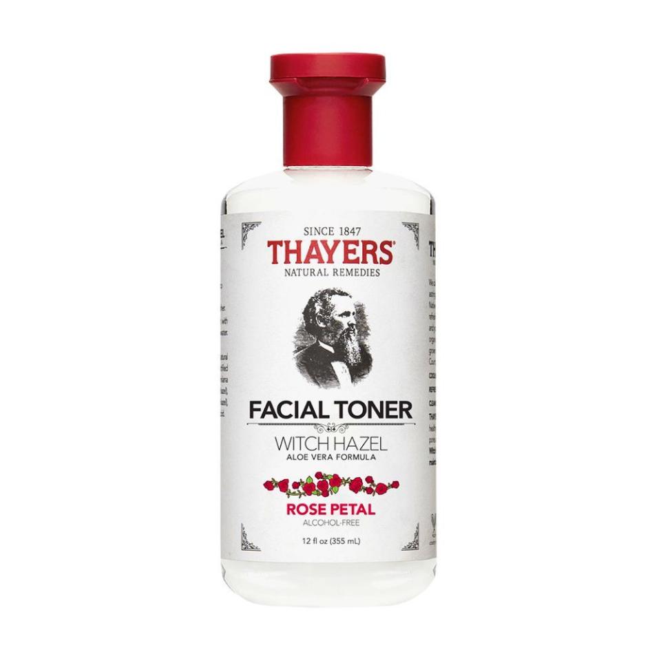 <p><strong>THAYERS</strong></p><p>amazon.com</p><p><strong>$9.59</strong></p><p><a href="https://www.amazon.com/dp/B00016XJ4M?tag=syn-yahoo-20&ascsubtag=%5Bartid%7C2089.g.33014766%5Bsrc%7Cyahoo-us" rel="nofollow noopener" target="_blank" data-ylk="slk:Shop Now;elm:context_link;itc:0;sec:content-canvas" class="link ">Shop Now</a></p><p>Just one swipe of this affordable witch hazel toner sufficiently helps remove unwanted dirt and grease. But unlike pricier alternatives, its alcohol-free formula won't strip skin of its natural oils, so it won't dry you out.</p><p>➥ <a href="https://www.bestproducts.com/beauty/a31979553/thayers-witch-hazel-facial-toner-review/" rel="nofollow noopener" target="_blank" data-ylk="slk:Read Our Full Review;elm:context_link;itc:0;sec:content-canvas" class="link ">Read Our Full Review</a></p>
