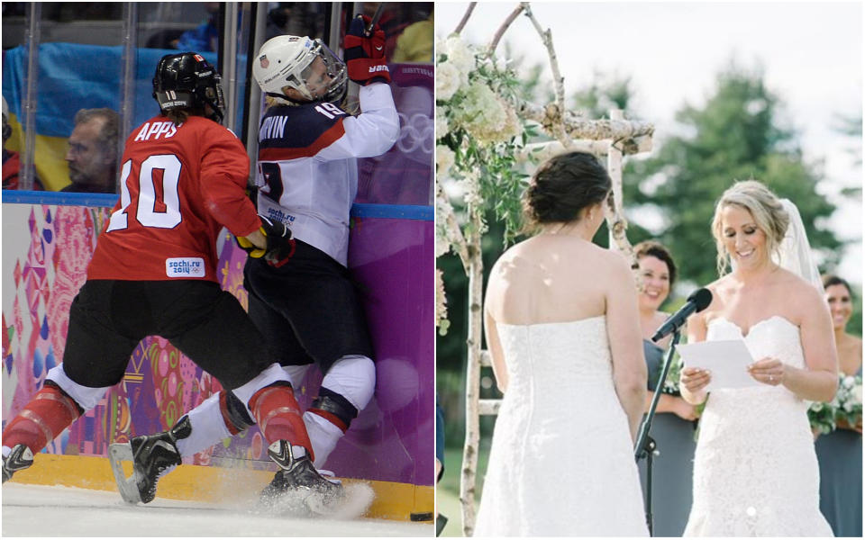 (izquierda) Gillian Apps durante los juegos de Sochi frente a Estados Unidos. Foto: Getty / Instagram