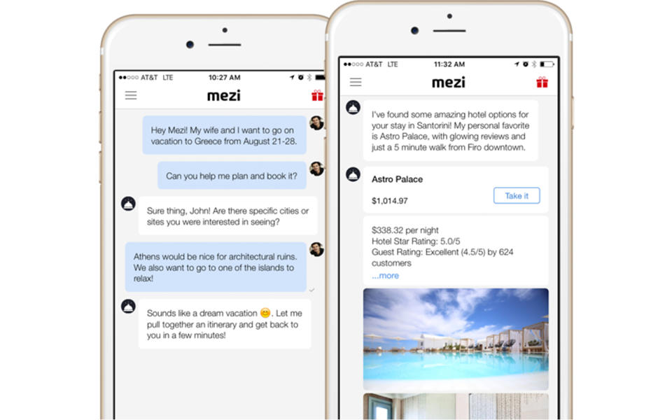 <h2>Mezi</h2> <p>Keep this personal shopping and concierge app on hand for anytime you need something, whether you’re at home or on the road. Use it to book a flight, hotel, concert tickets, order flowers, or buy pair of shoes, Mezi’s team of agents will help you find what you’re looking for and search the web for deals. Just send it a text message with your request. The app charges you a “tip” as a fee, which will be tacked onto the total price.</p>