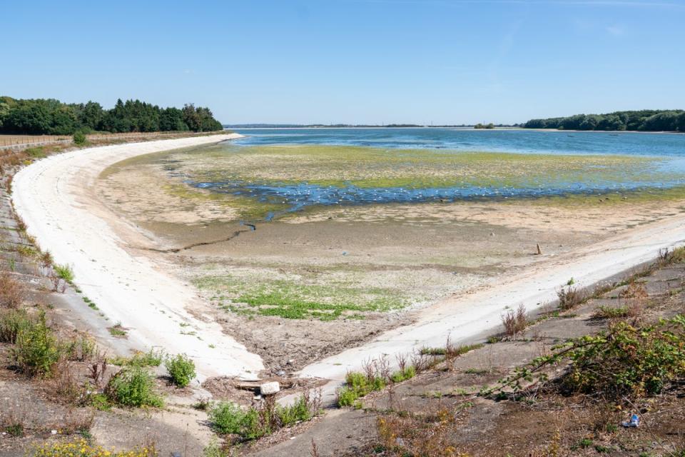 Reduced water levels at Hanningfield Reservoir, in Essex (Dominic Lipinski/PA) (PA Wire)