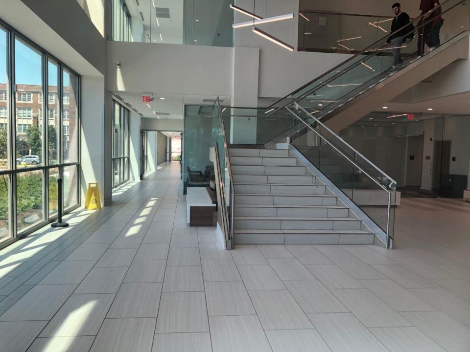 The lobby of the University of Tennessee Health Science Center's new $45 million building is seen on April 12, 2023, shortly before the new facility opens.