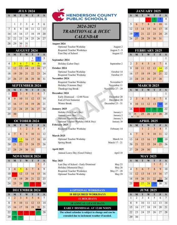 The proposed 2024-25 Henderson County Public Schools calendar was approved at the Jan. 8 meeting of the Henderson County Board of Education.