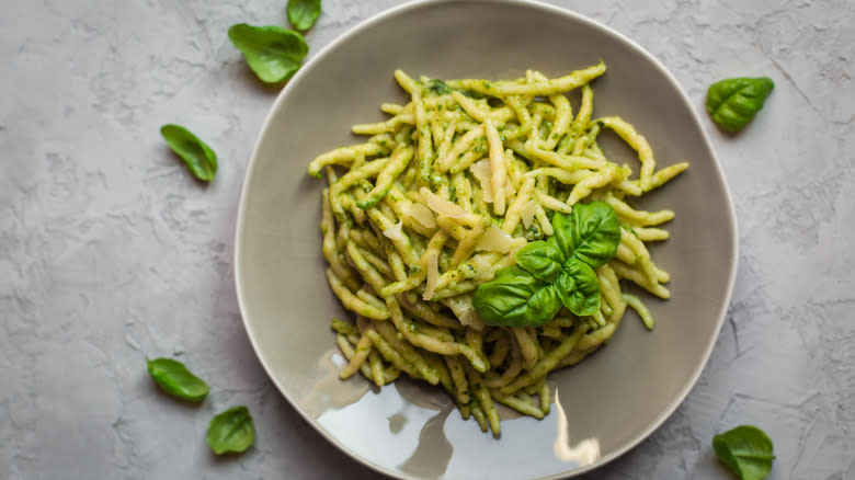 Plate of trofie with pesto