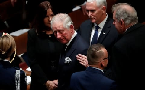 Prince Charles arrives at the funeral for President George HW Bush - Credit: Reuters