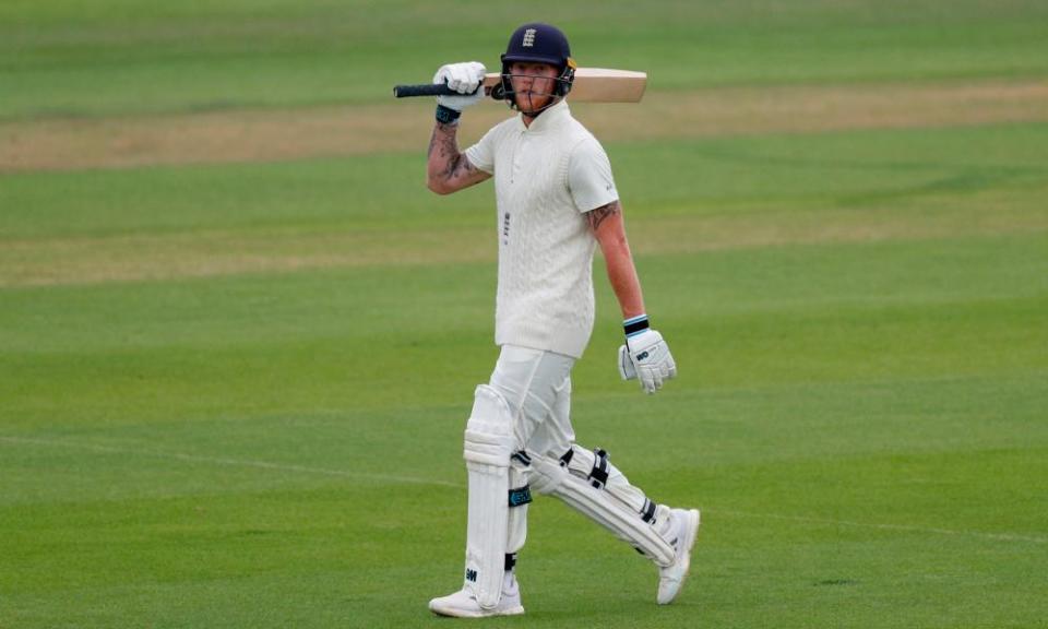 Ben Stokes walks back to the pavilion after being dismissed for 43 on day two at the Ageas Bowl.