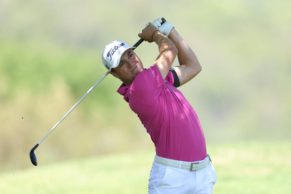 Justin Thomas of the USA hits his approach to the second green during Day Three of the Nedbank Golf Challenge at Gary Player CC on November 11, 2023 in Sun City, South Africa. (Photo by Richard Heathcote/Getty Images)