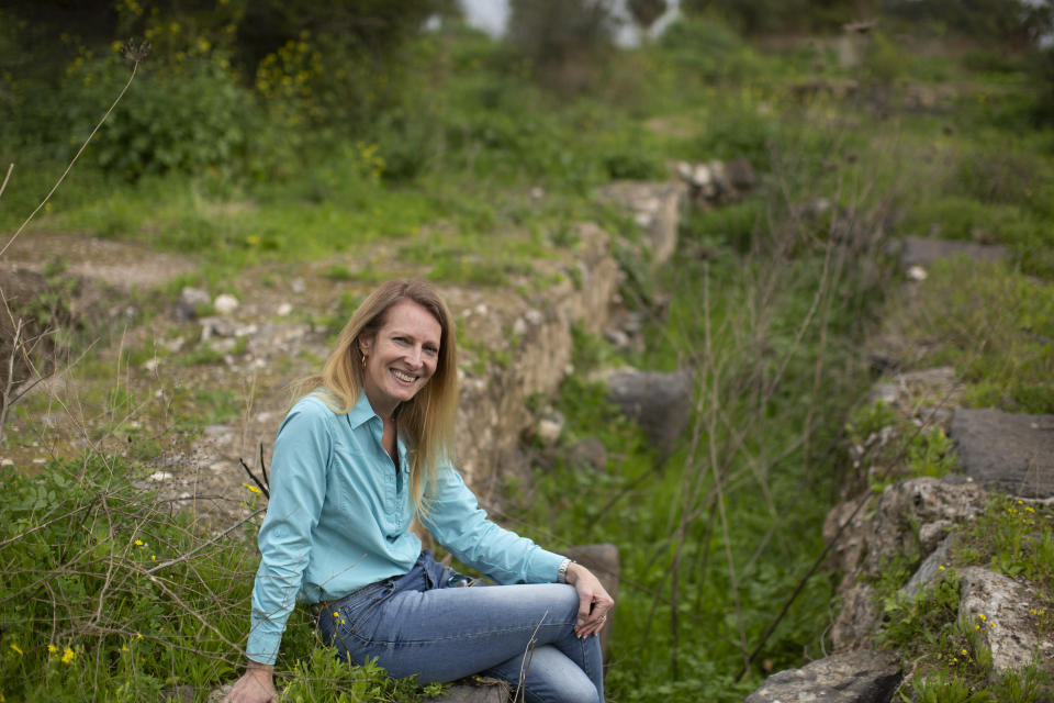 Dr. Katia Cytryn-Silverman, an archaeologist with The Hebrew University of Jerusalem, poses for a portrait at the site of the Al-Juma (Friday) Mosque, in Tiberias, northern Israel, Wednesday, Jan. 27, 2021. Archaeologists said recent excavations at the ancient city of Tiberias have discovered the remnants of one of the earliest mosques in the Islamic world. The foundations of the Muslim house of worship date to the late 7th century. (AP Photo/Maya Alleruzzo)