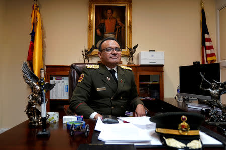 Venezuelan Colonel Jose Luis Silva, Venezuela’s Military Attache at its Washington embassy to the United States, is interviewed by Reuters after announcing that he is defecting from the government of President Nicolas Maduro in Washington, U.S., January 26, 2019. REUTERS/Joshua Roberts