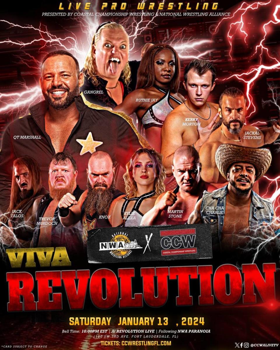NWA (National Wrestling Alliance) vs. top indie group CCW (Coastal Championship Wrestling) at Revolution Live on Saturday, Jan. 13 in Fort Lauderdale.