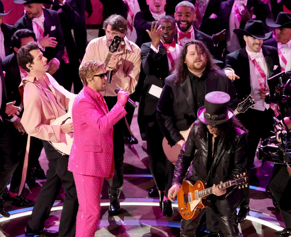 Ryan Gosling, Slash, and Wolfgang Van Halen onstage