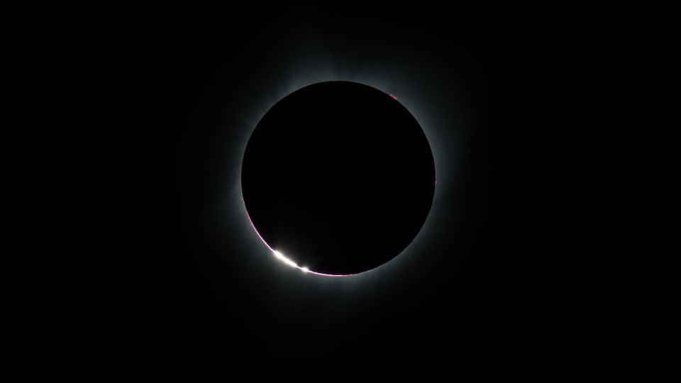 The Baily's Beads effect is seen as the moon moved across the sun during the total solar eclipse over Oregon in 2017. - Aubrey Gemignani/NASA