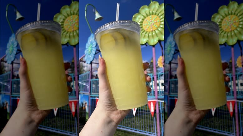 Person holding pickle lemonade