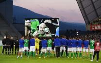 Football Soccer - Northern Ireland v Belarus - International Friendly - Windsor Park, Belfast, Northern Ireland - 27/5/16 General view as Northern Ireland players and staff watched a video on the big screen as a preview to Euro 2016 Reuters / Clodagh Kilcoyne