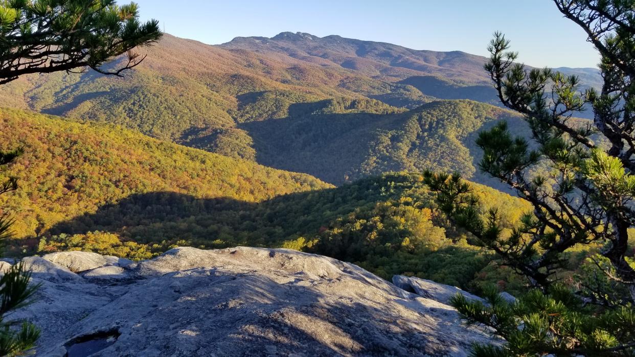 Grandfather Mountain can be seen across Lost Cove in this view from Little Lost Cove Cliffs