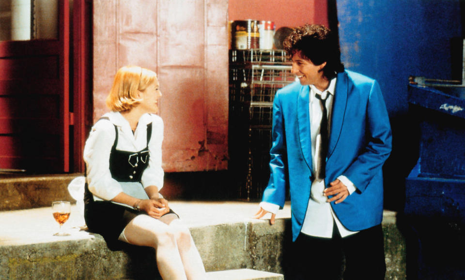 Drew Barrymore and Adam Sandler talking.