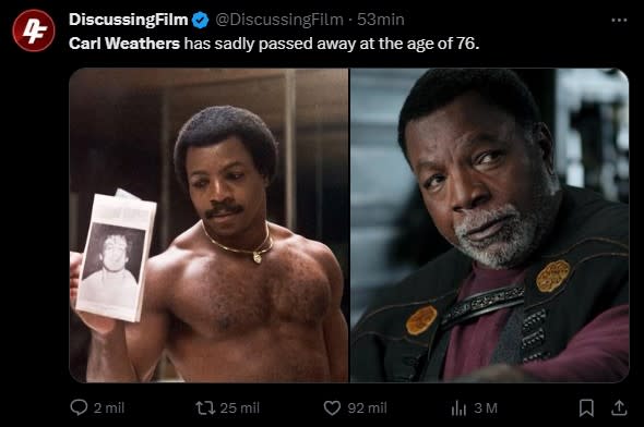 Carl Weathers murió a los 76 años