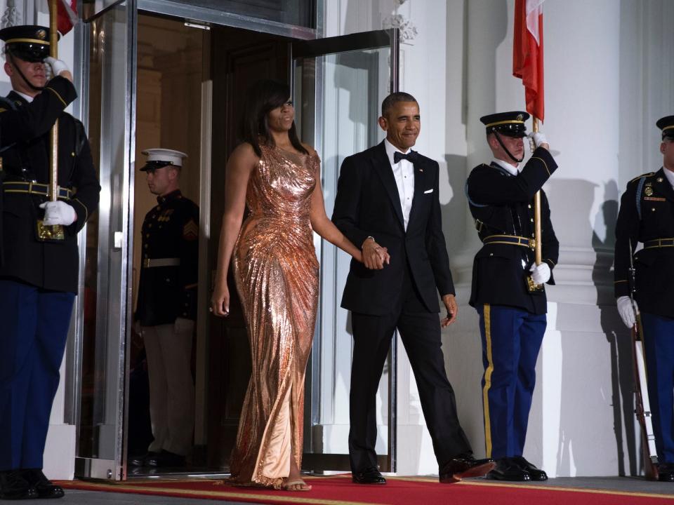 michelle obama fashion 2016 state dinner versace