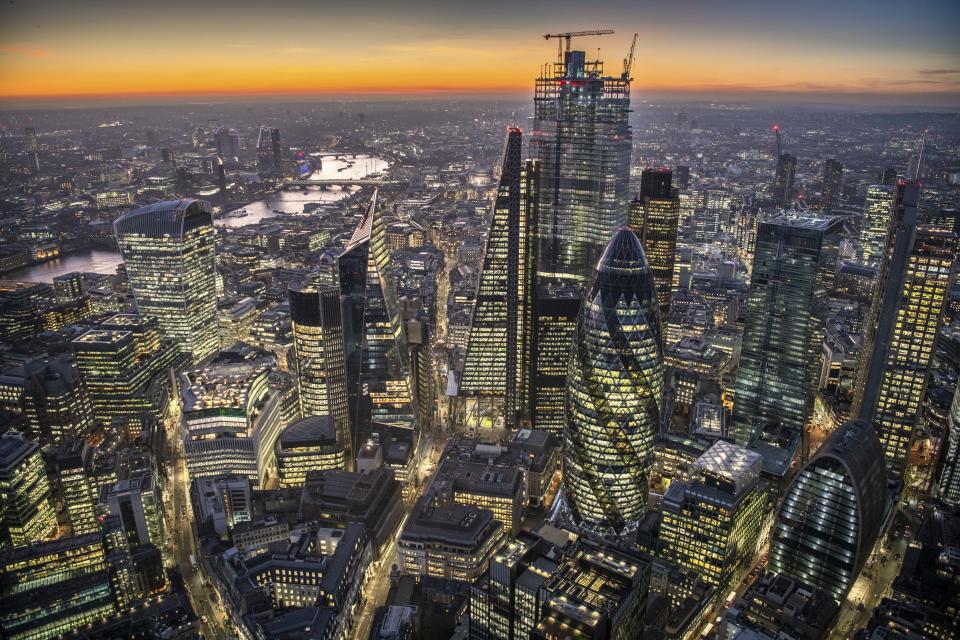 The City of London at dusk. (Photo: Jason Hawkes/Caters News)