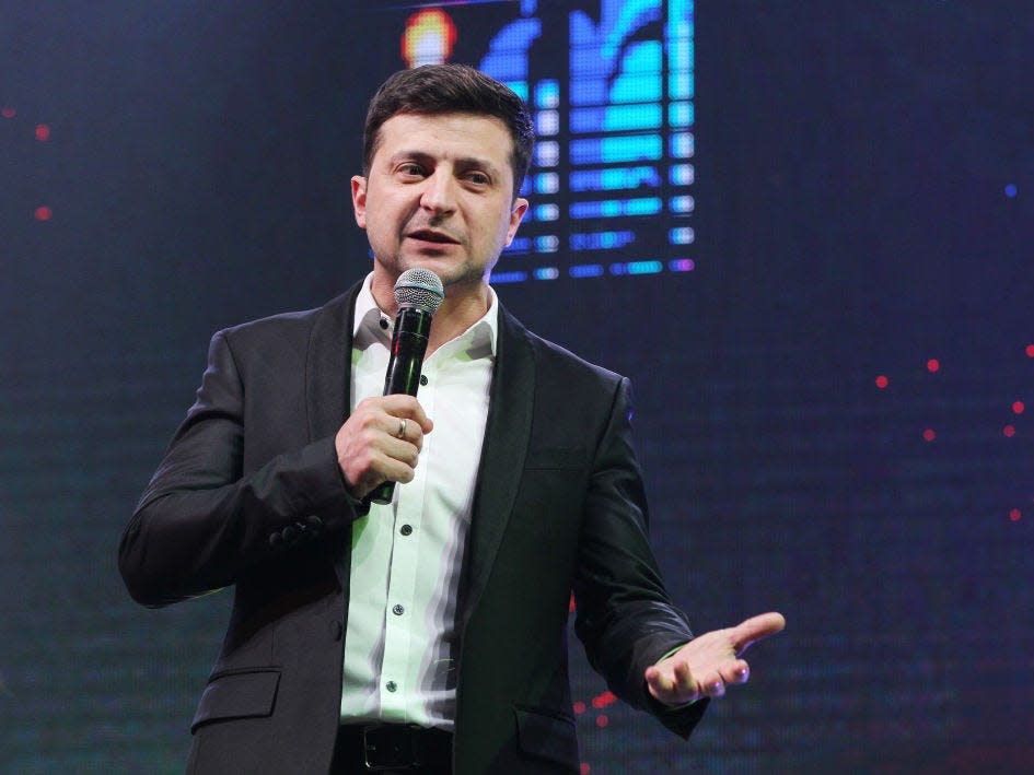 Volodymyr Zelensky performs at a comedy show in 2019