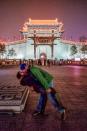 <p>The Switzers at the Great Wall in Xian, China. (Caters News) </p>